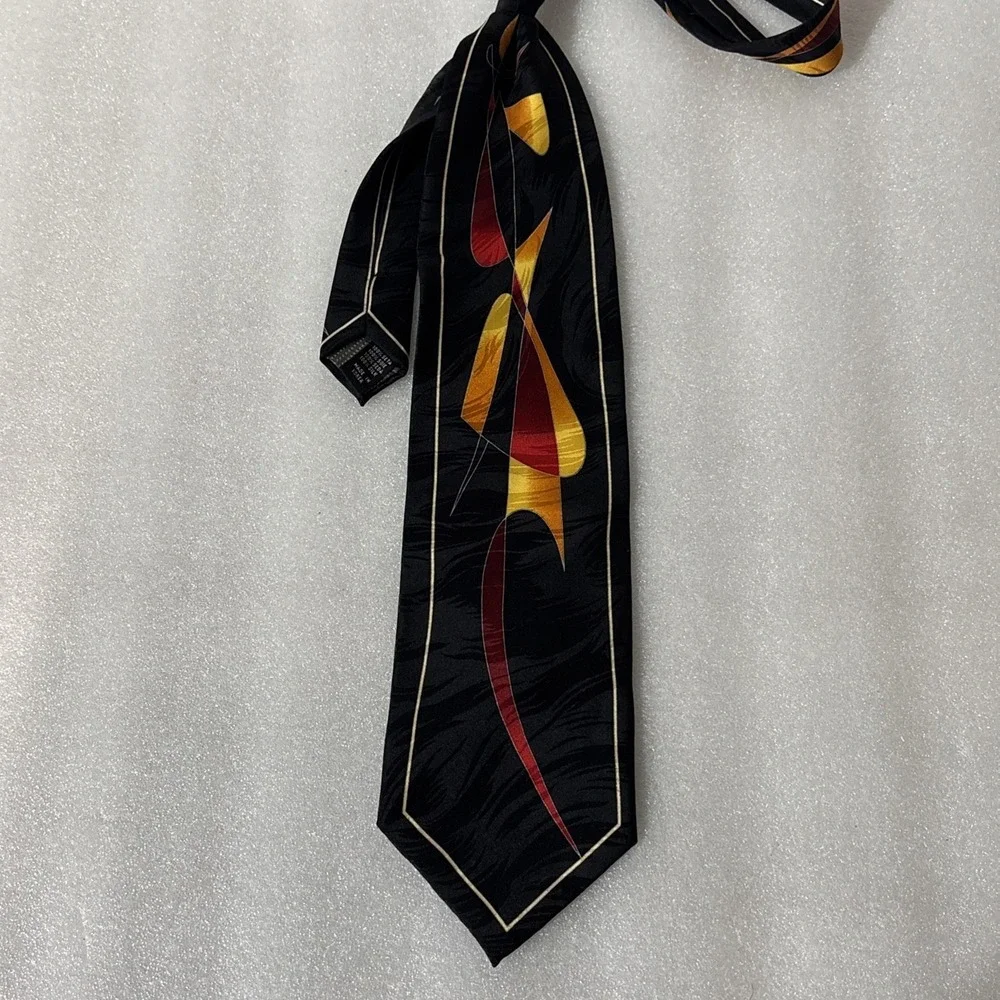 Valerio Garati Men's Silk Gold Red Black  Geometric Art Tie